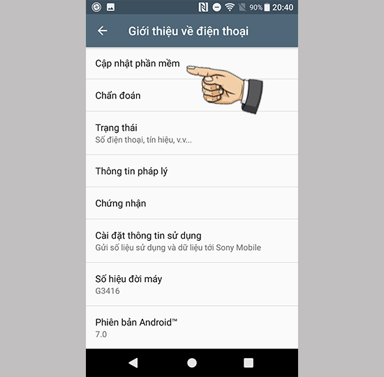 Vào cập nhật phần mềm
